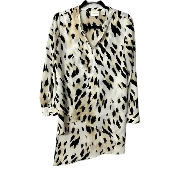Chico’s Women’s Long Sleeve V-Neck Cheetah Print Tunic Size 0, S/4 GUC - Picture 1 of 8